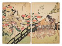 Five Assorted Japanese Woodblock Works, 19th Century