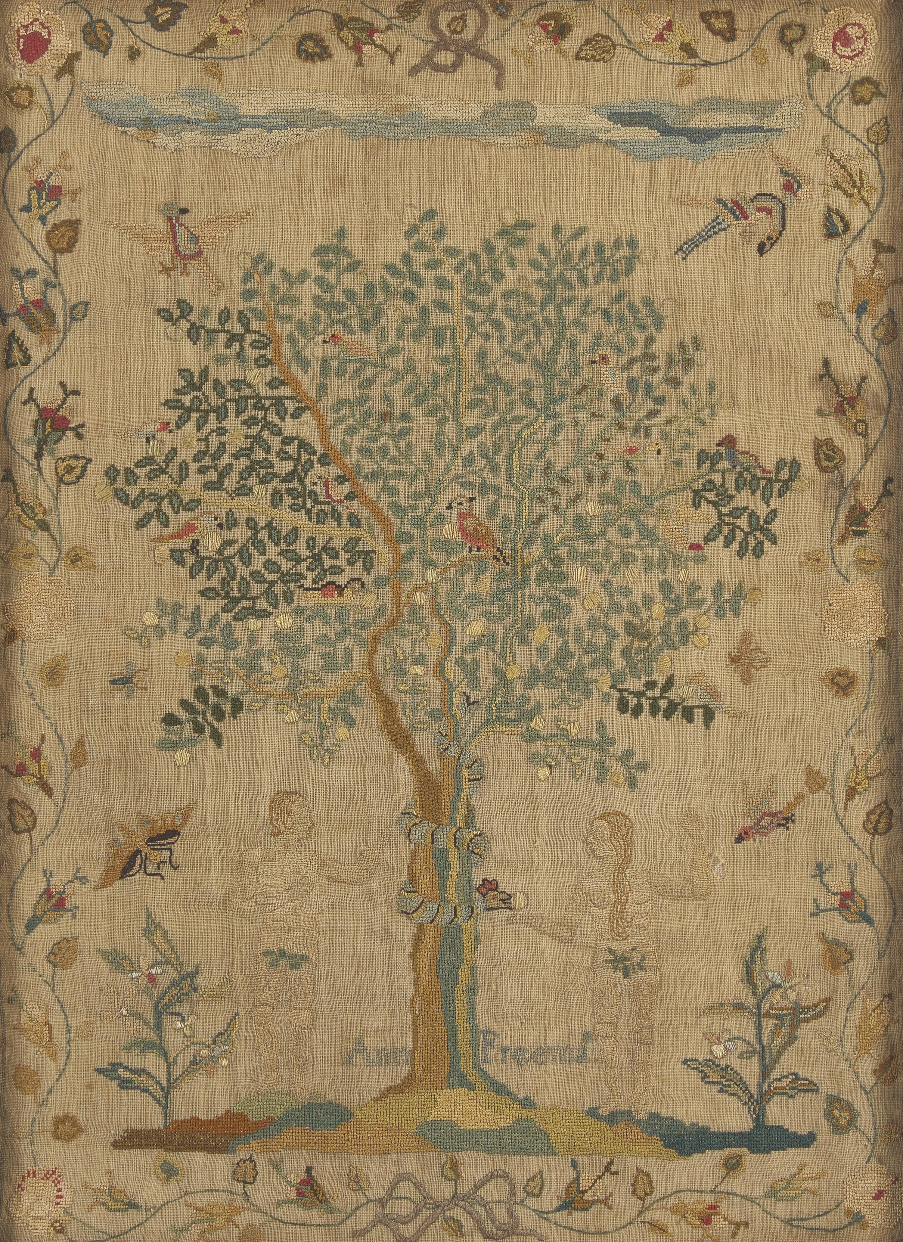 A Fine English Needlework Adam and Eve Sampler