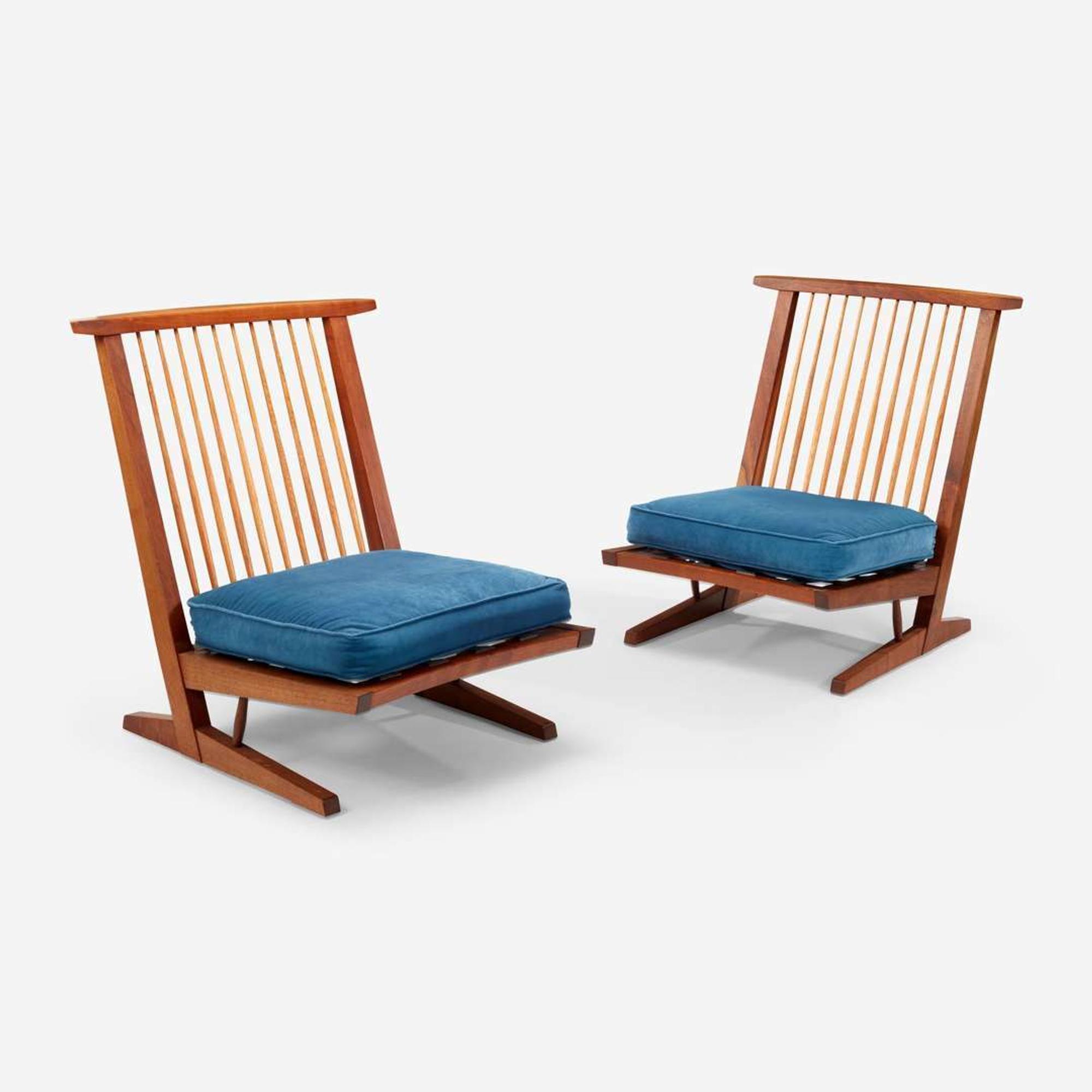 George Nakashima Pair of "Conoid" Cushion Chairs, New Hope, Pennsylvania, 1976