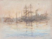 Gustav Goetsch, (American, 1877-1969), Boats in Harbor