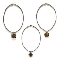 Three Greco-Roman Silver Coins — Set in silver and gold necklaces