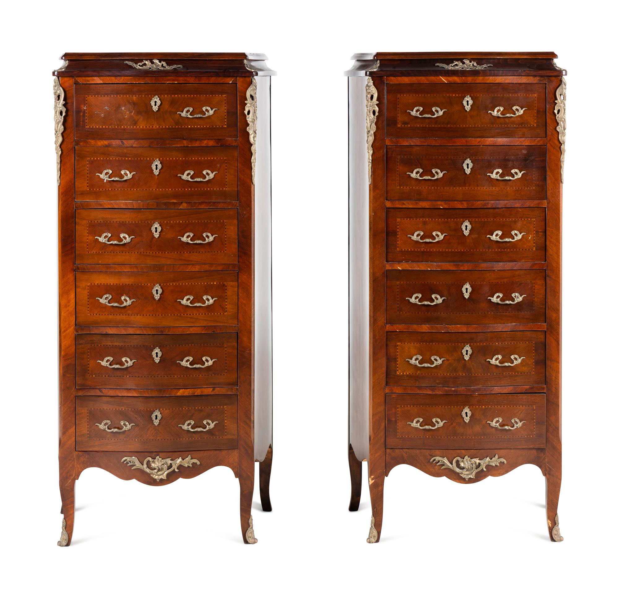 A Pair of Louis XV Style Gilt Bronze Mounted Semainiers