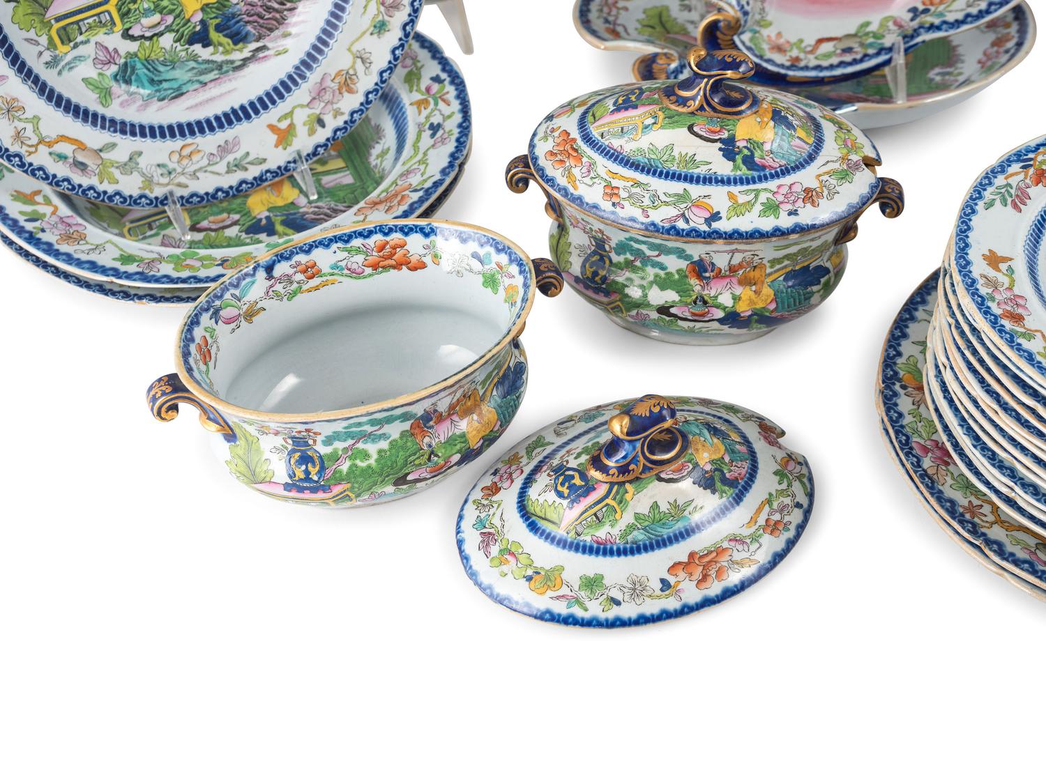 A Mason's Ironstone Chinoiserie-Decorated Partial Dinner Service