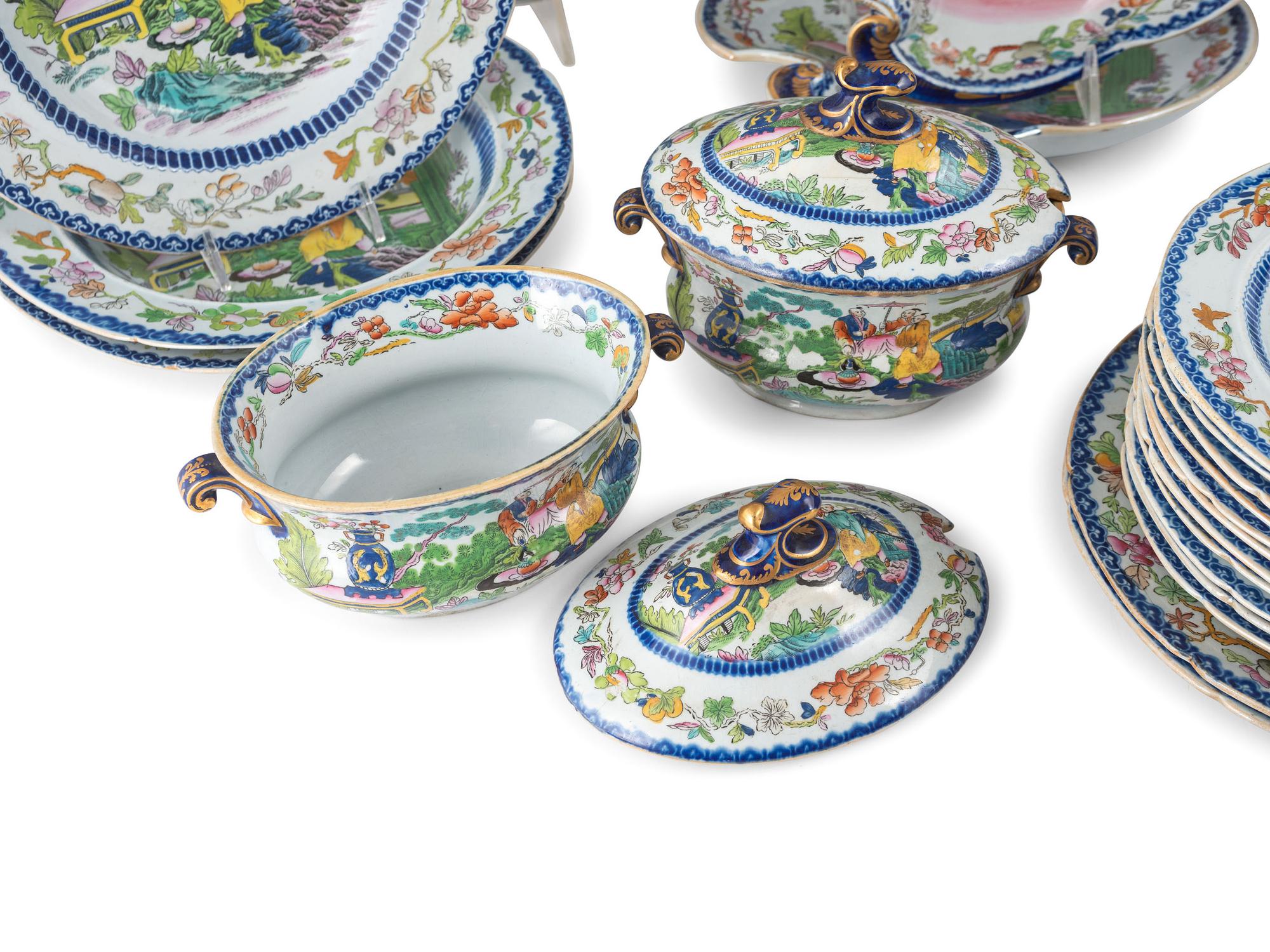 A Mason's Ironstone Chinoiserie-Decorated Partial Dinner Service