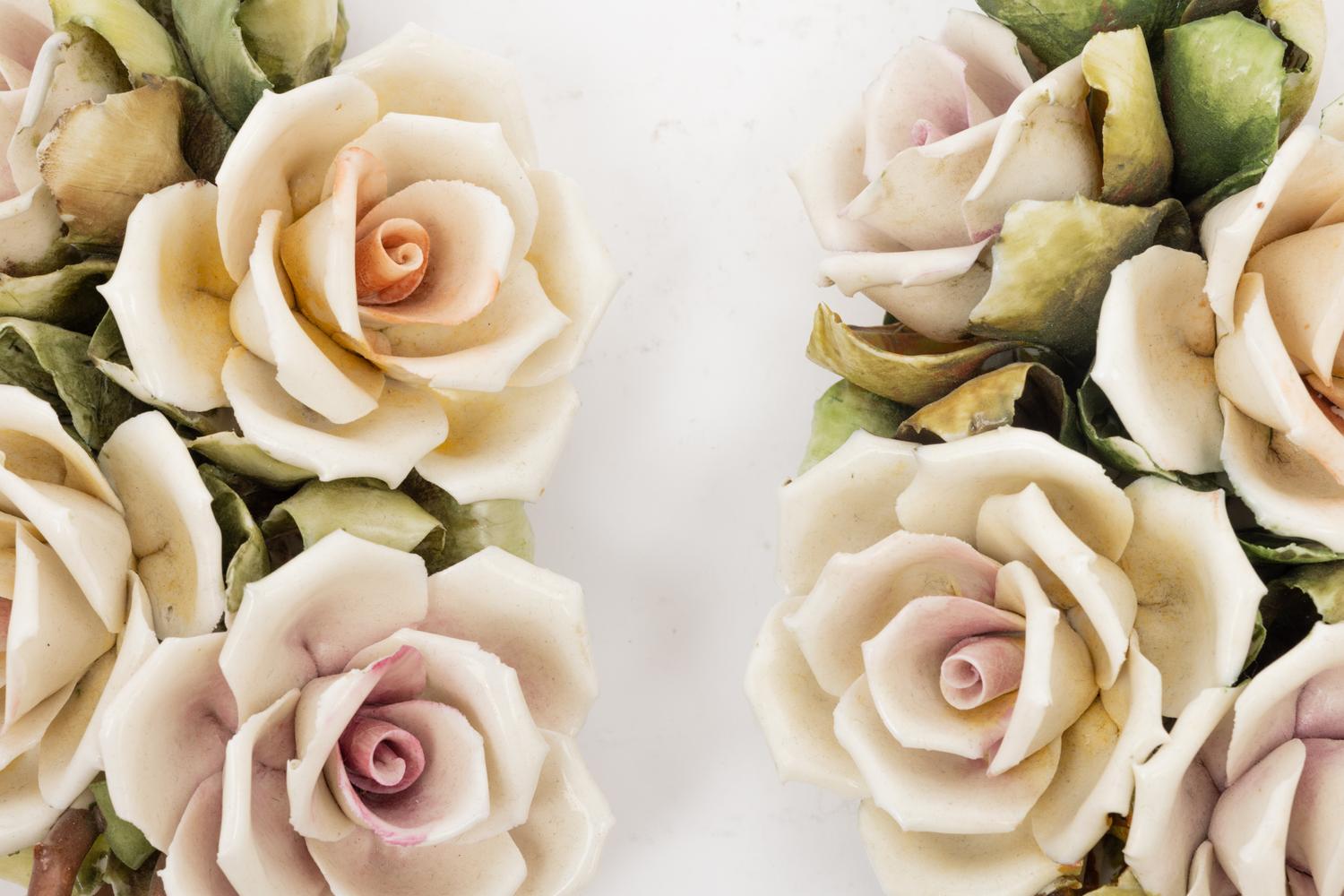 A Pair of Capodimonte Porcelain Roses
