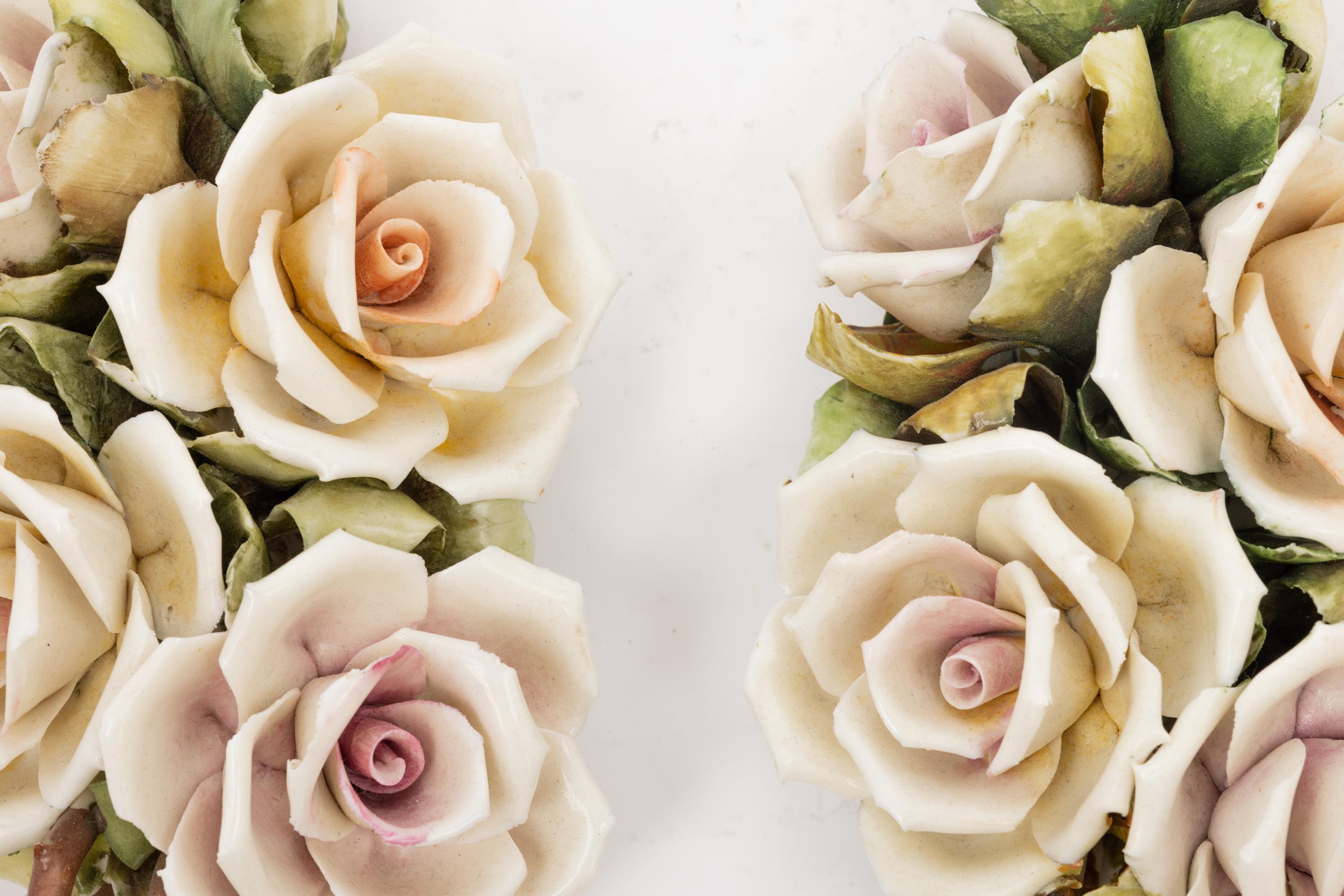 A Pair of Capodimonte Porcelain Roses