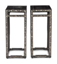 A Pair of Chinese Black Lacquered Mother-of-Pearl Inlaid Square Stands, Xiangji, 19th Century 清中晚期 黑漆嵌螺鈿蓮紋方几一對