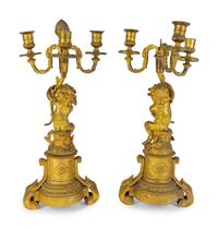A Pair of Louis XV Style Gilt Bronze Three-Light Candelabrum — 19TH CENTURY
