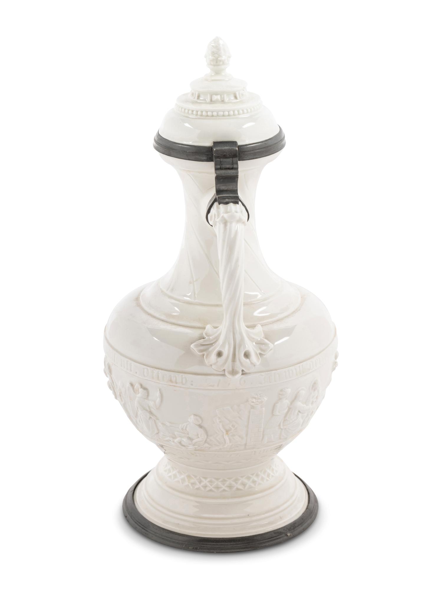 A Nymphenburg Pewter-Mounted Porcelain Ewer