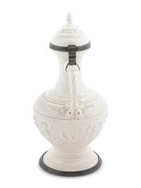 A Nymphenburg Pewter-Mounted Porcelain Ewer
