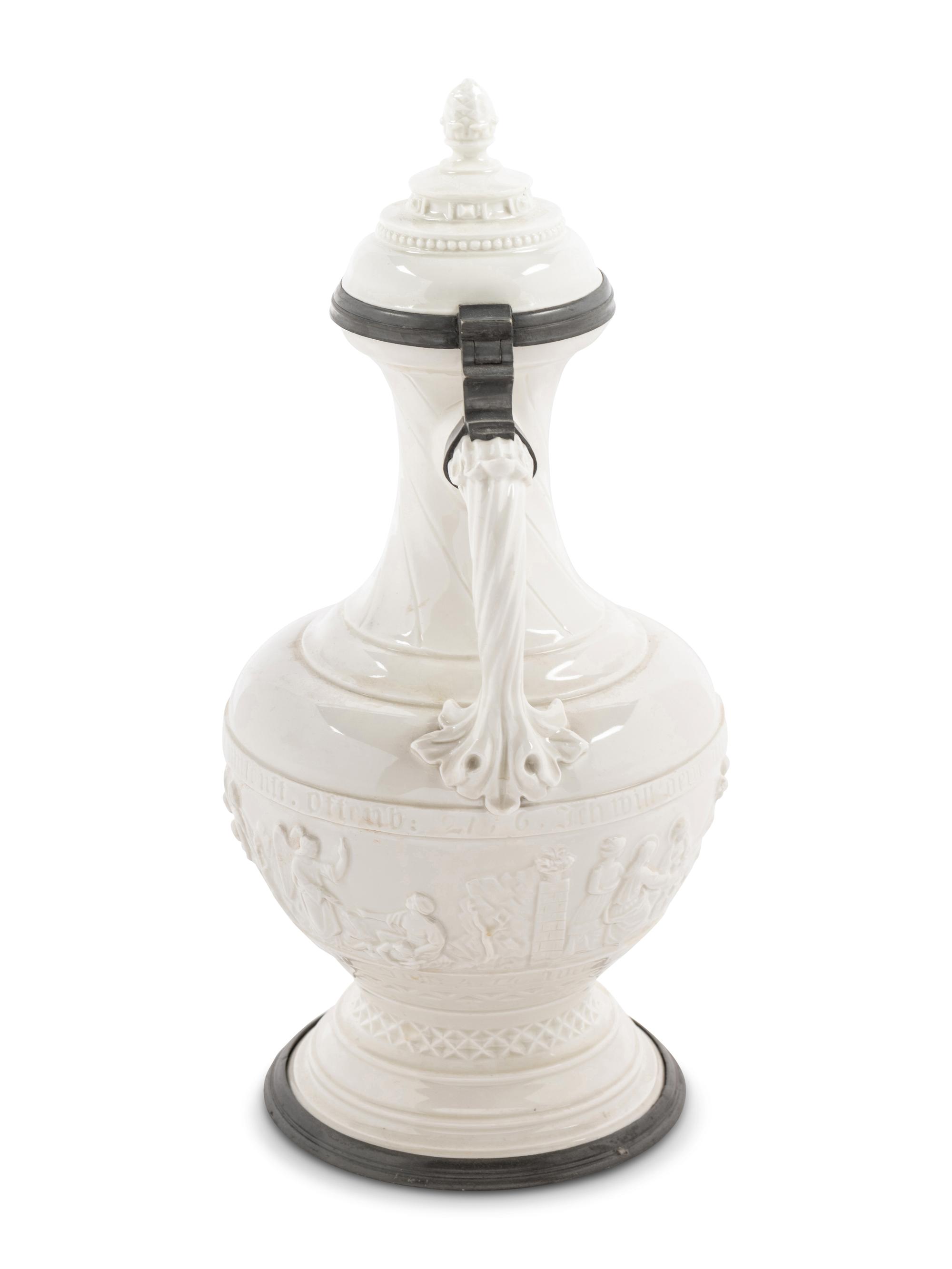 A Nymphenburg Pewter-Mounted Porcelain Ewer