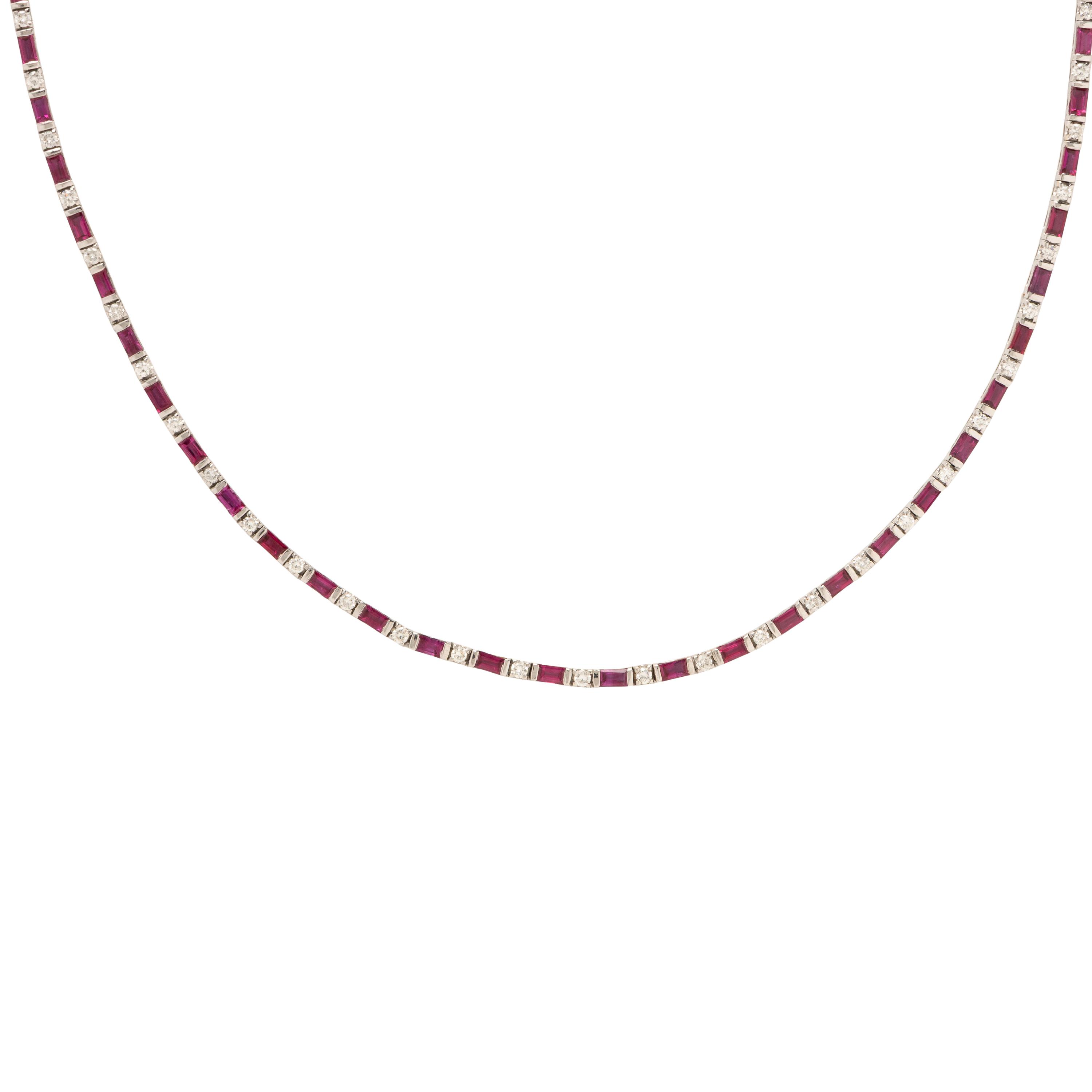 Diamond and Synthetic Ruby White Gold Necklace and Bracelet