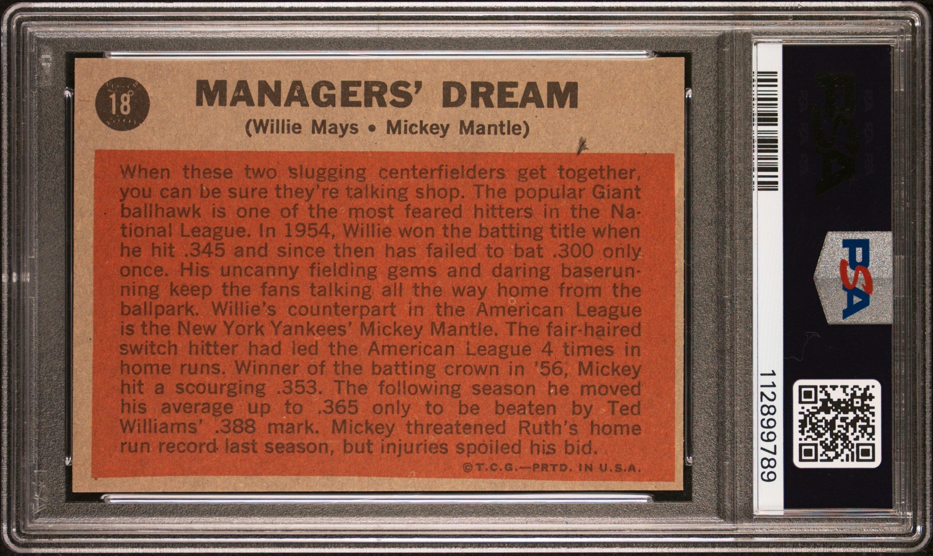 A 1962 Topps Mickey Mantle Willie Mays Managers Dream Baseball Card No. 18 (PSA 7 NM)