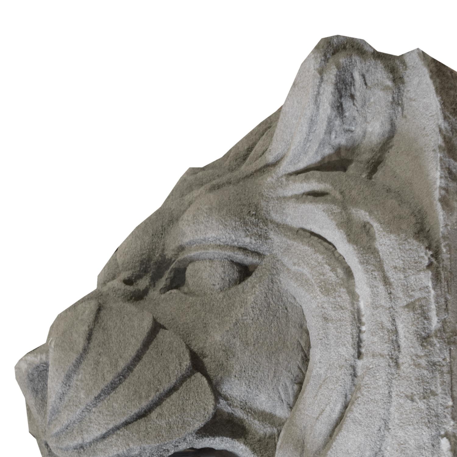 A Pair of American Carved Limestone Lion Heads 20" W x 23" D x 22.5" H — United States, Circa 1900