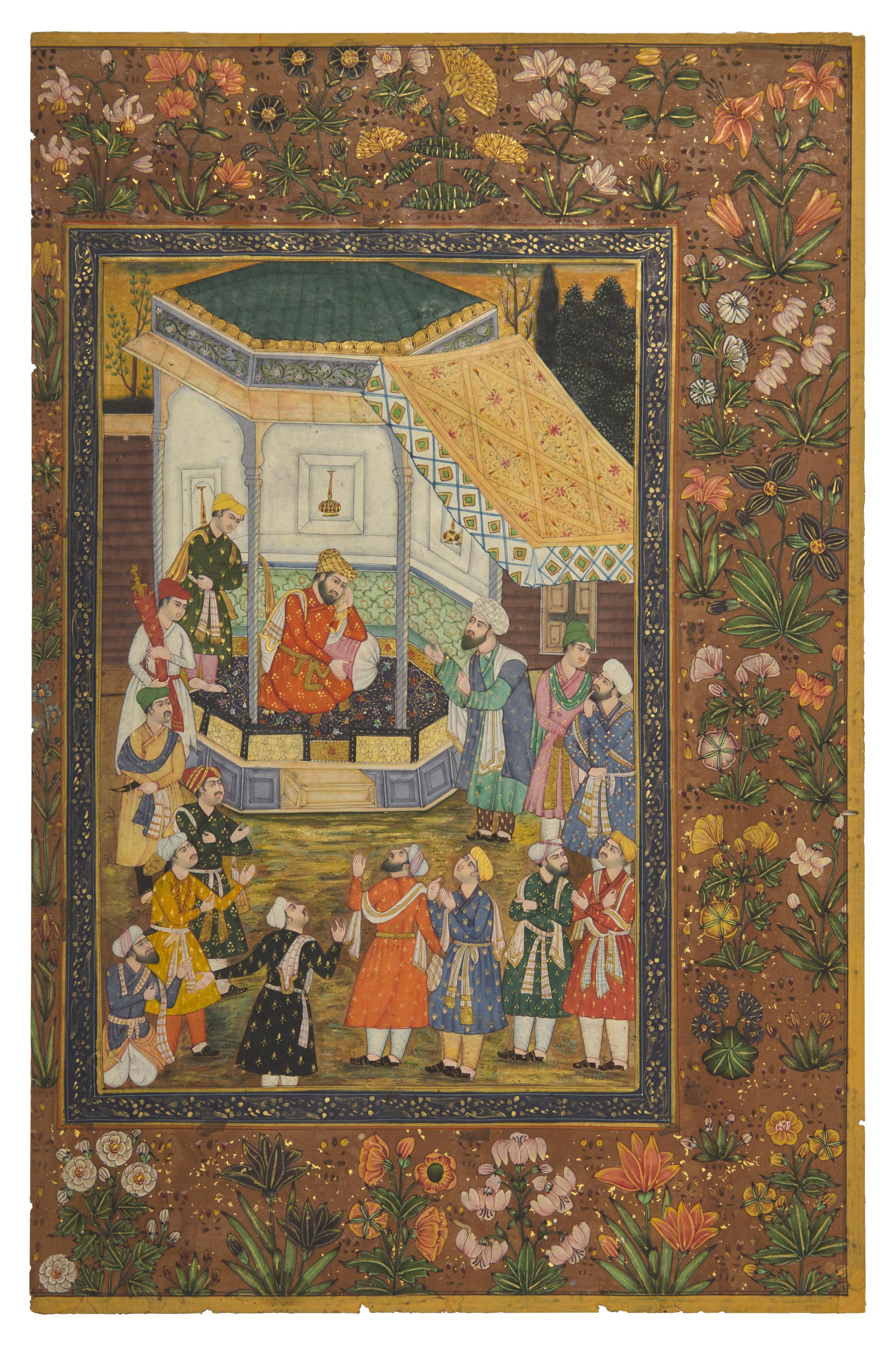 A Fine Mughal Style Miniature Folio, Mourning at Court, from the Aiyar-e Danish, A Book of Animal Fables, North India, Delhi or Lucknow, 19th/20th Century