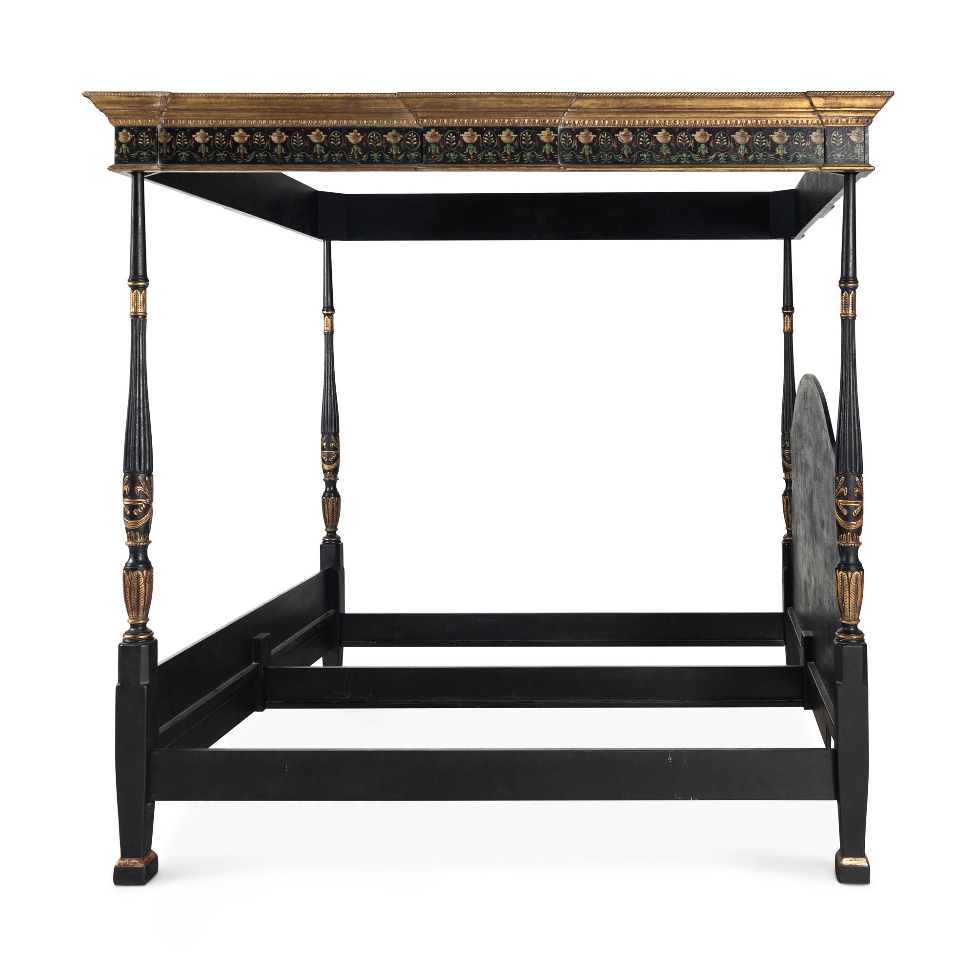 A George III Style Painted and Parcel Gilt Tester Bed