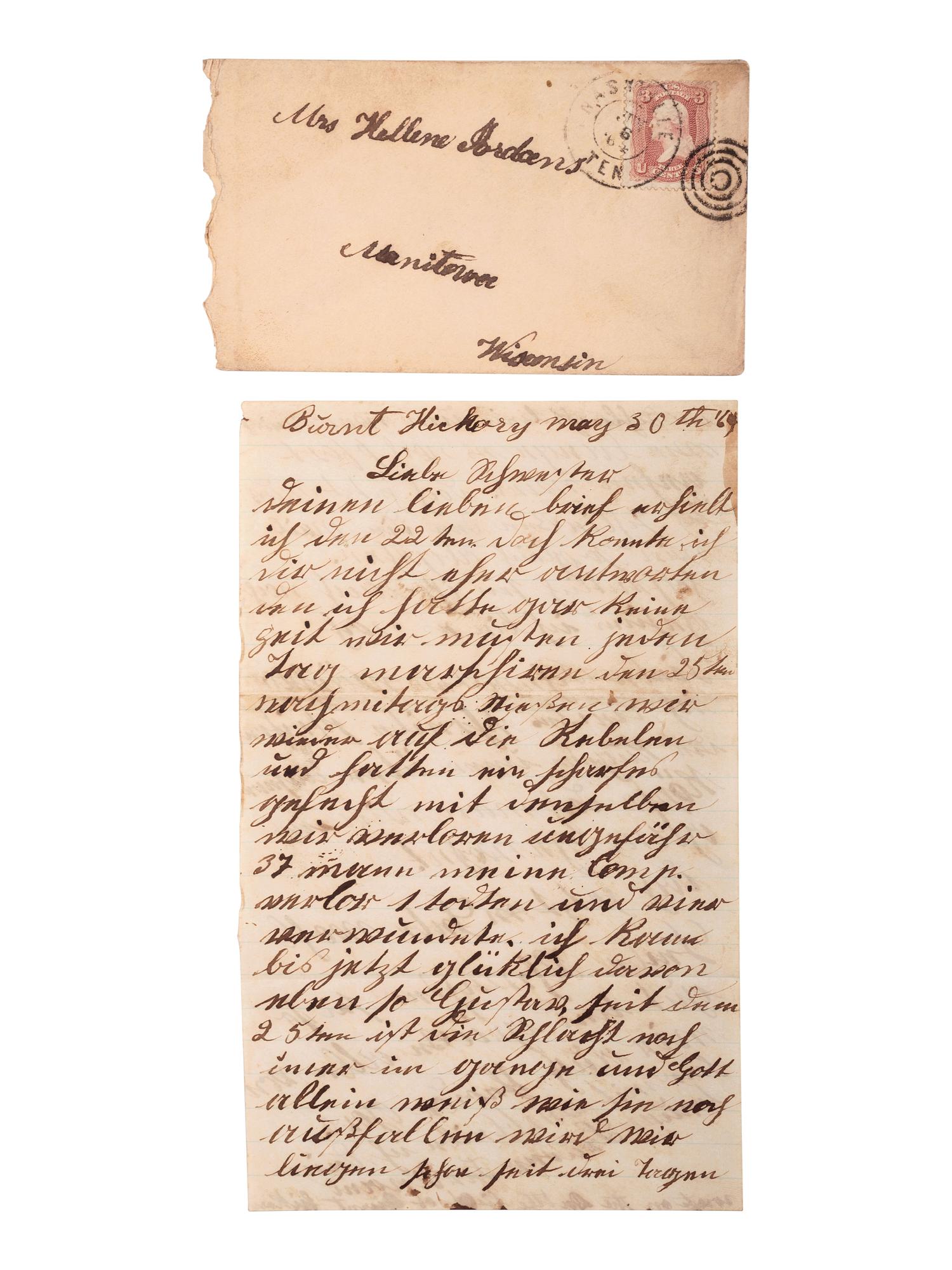 [CIVIL WAR]. A group of 27 letters addressed to Helene Wallich Jordans from husband and brothers serving with the 82nd Illinois and the 26th Wisconsin Infantries. January 1863-June 1865.