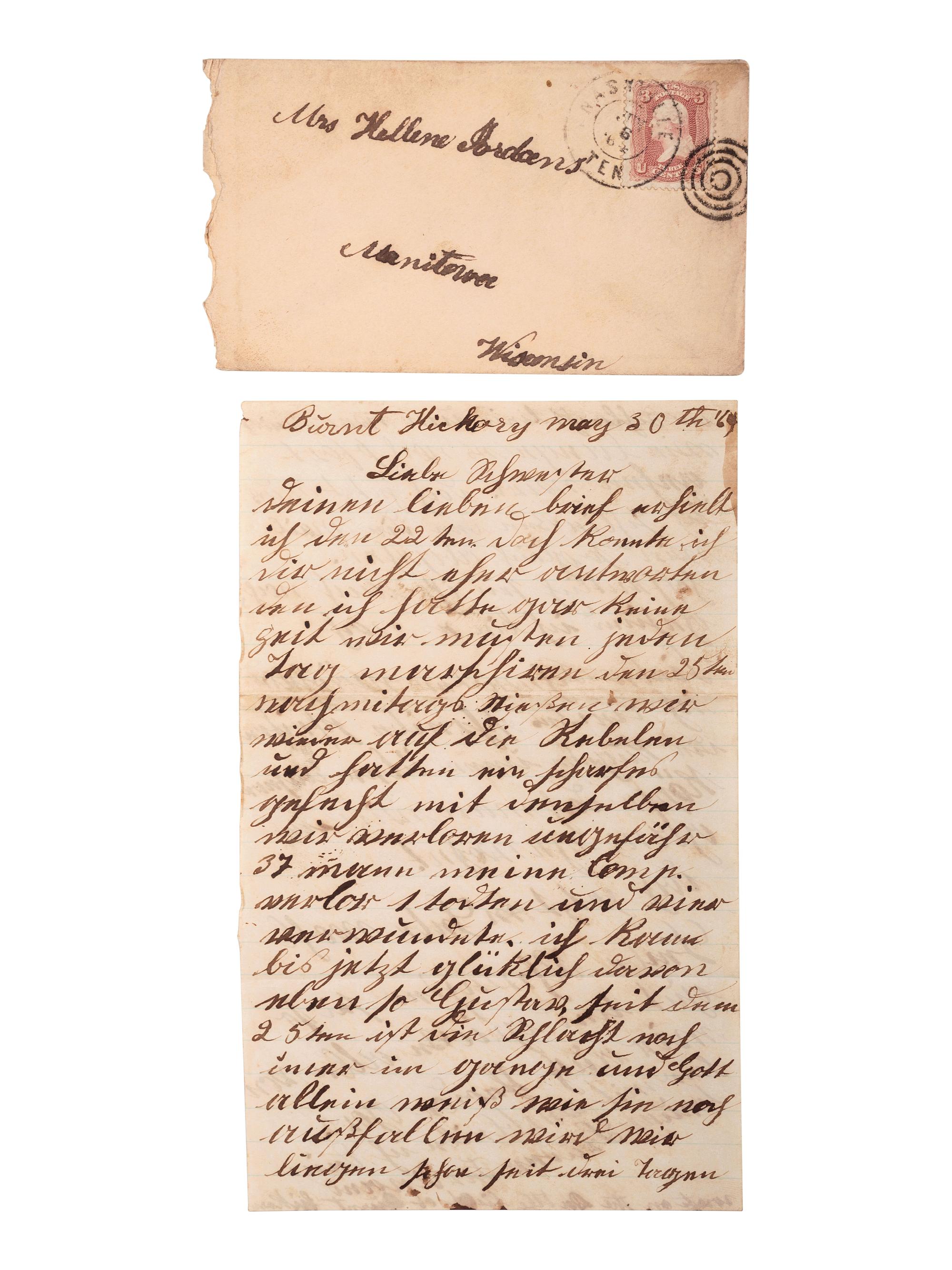 [CIVIL WAR]. A group of 27 letters addressed to Helene Wallich Jordans from husband and brothers serving with the 82nd Illinois and the 26th Wisconsin Infantries. January 1863-June 1865.