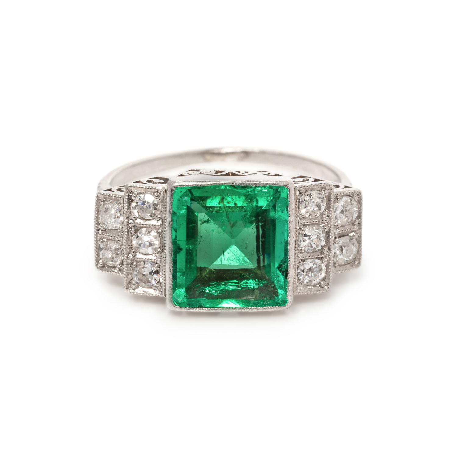 ART DECO, EMERALD AND DIAMOND RING