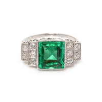 ART DECO, EMERALD AND DIAMOND RING