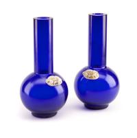 A Pair of Cobalt Blue Chinese Peking Glass Vases Height 12 inches.