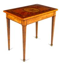A Louis XVI Style Marquetry Table Height 29 x width 32 x depth 21 1/2 inches. — LATE 19TH CENTURY
