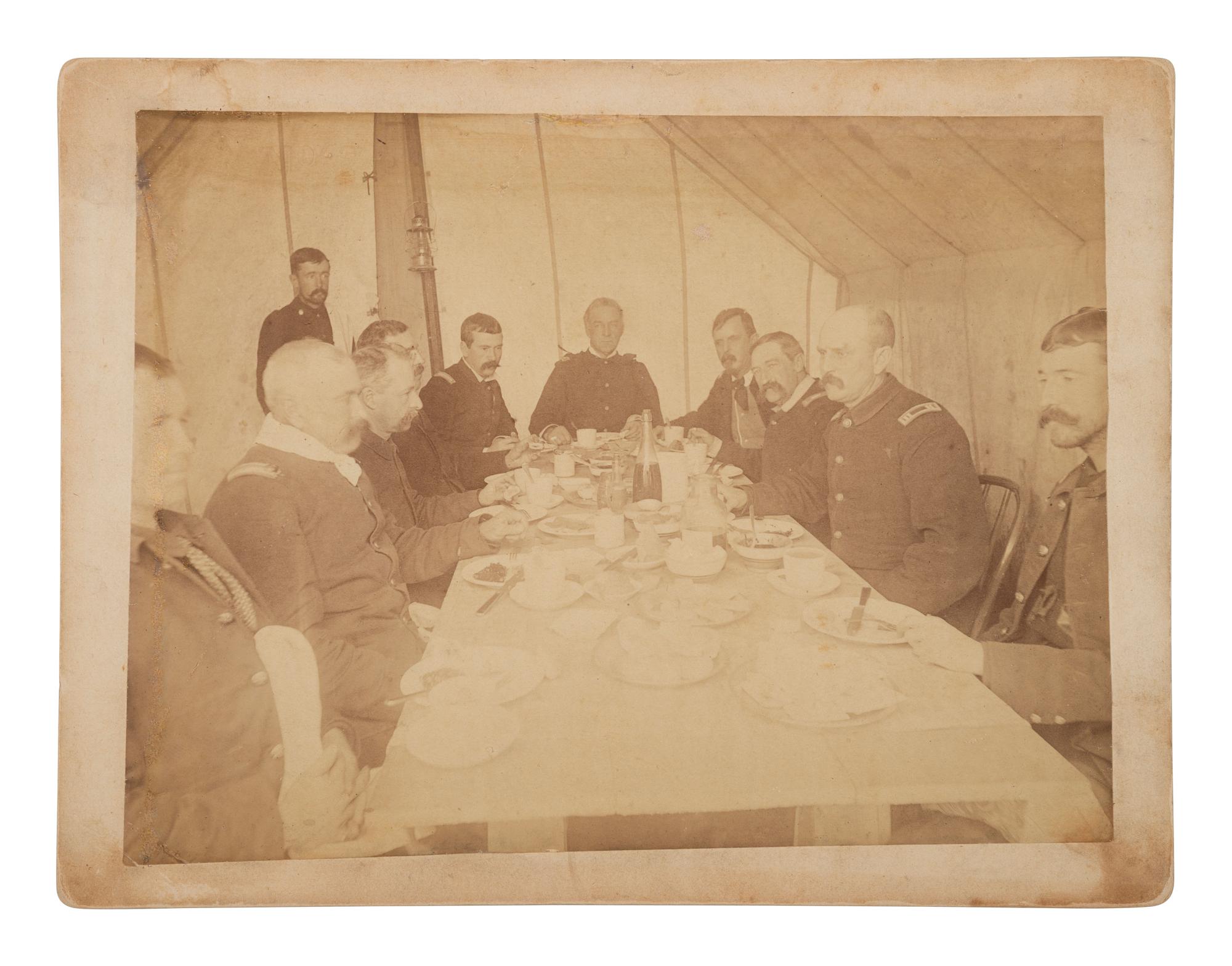 [WOUNDED KNEE]. A group of 4 photographs of General Nelson Miles and his staff at Pine Ridge Agency. Ca 1891.