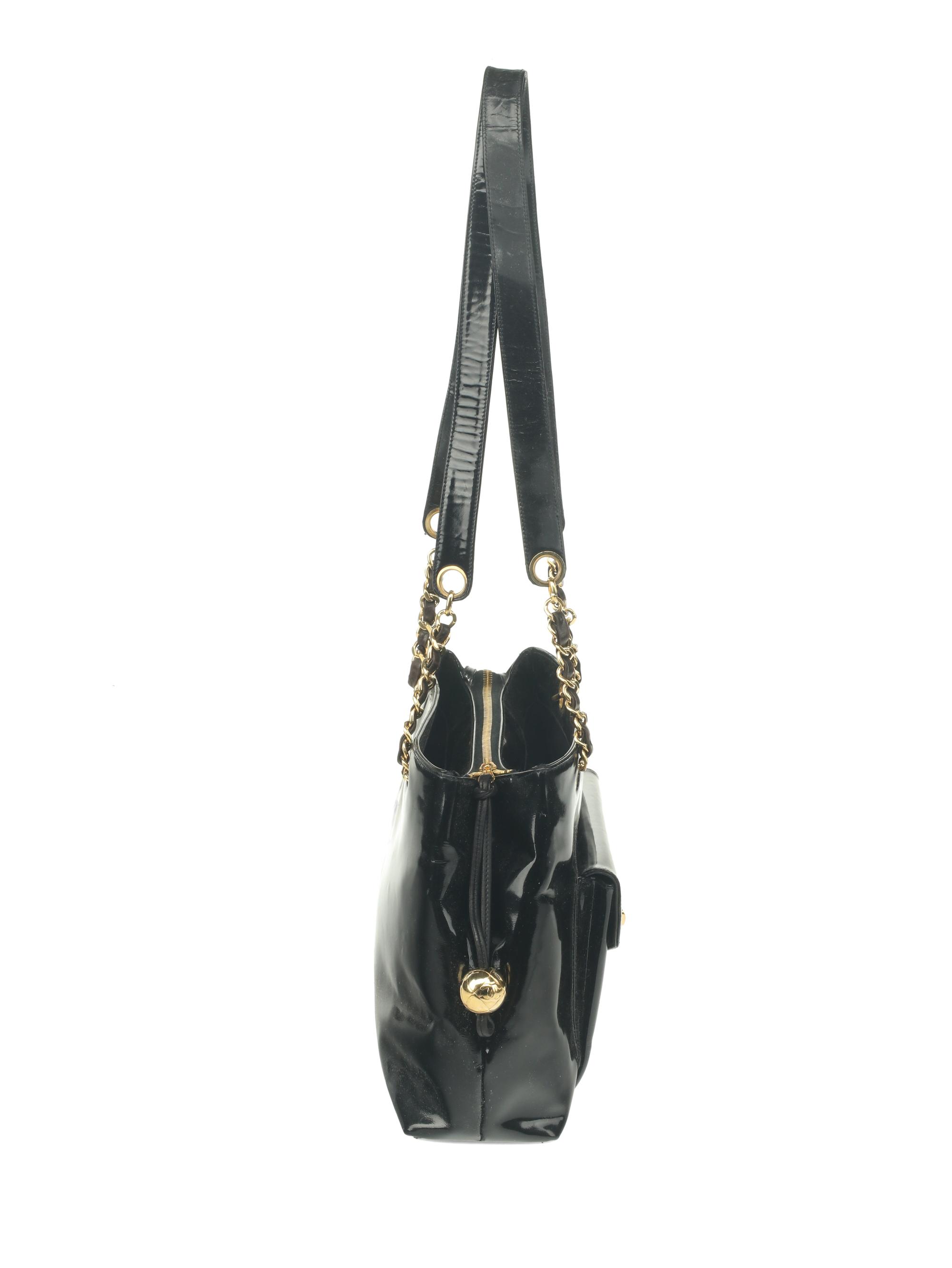 Chanel Black Patent Leather Handbag, 1980s