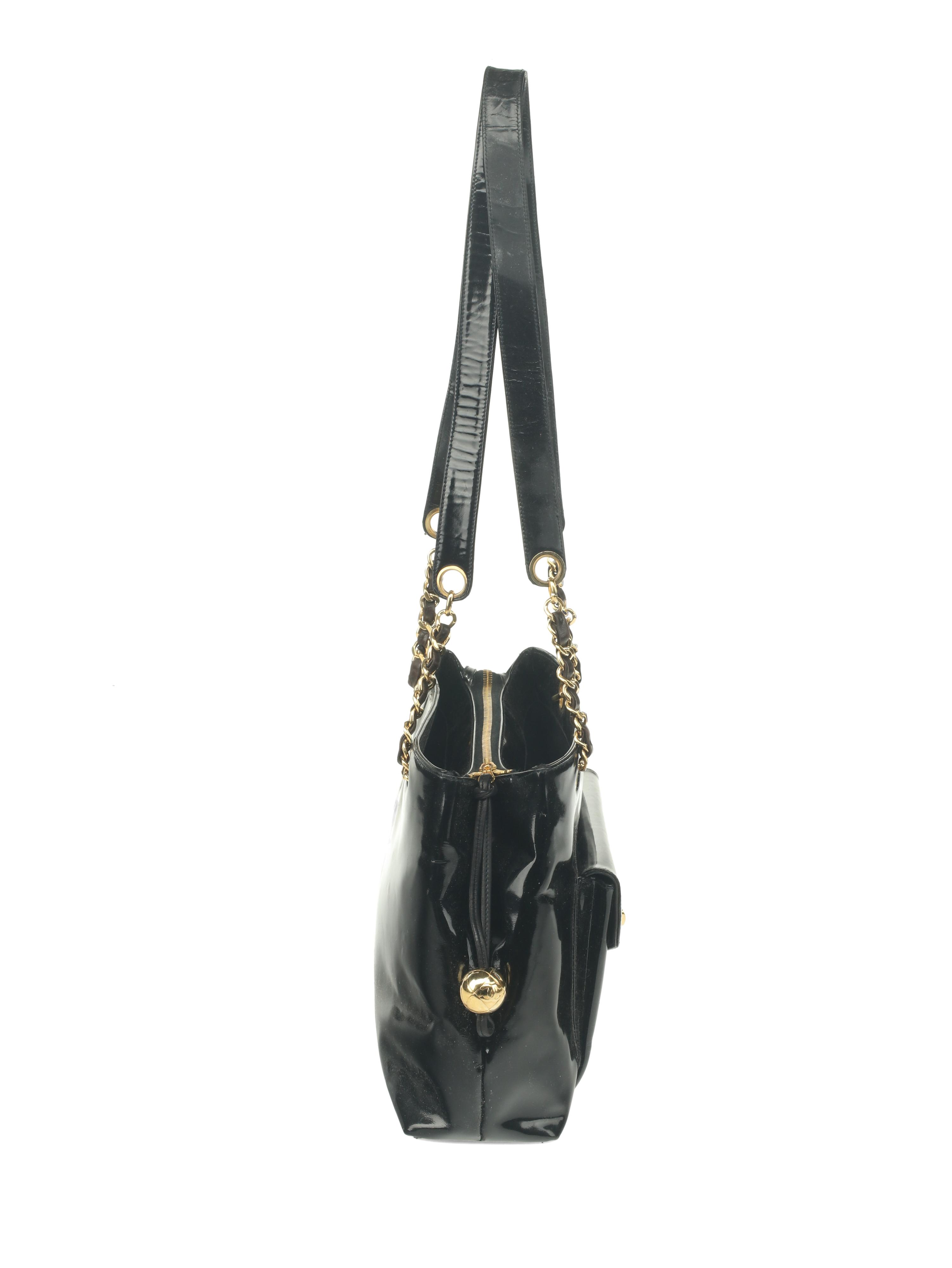 Chanel Black Patent Leather Handbag, 1980s