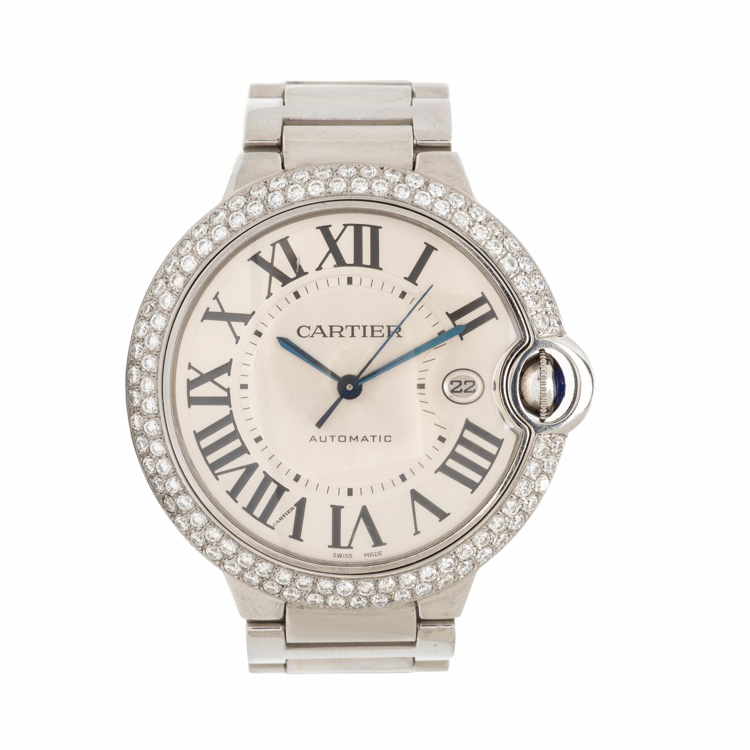 Cartier, Ref. 3001, Stainless Steel 'Ballon Bleu' Watch with Diamond Bezel