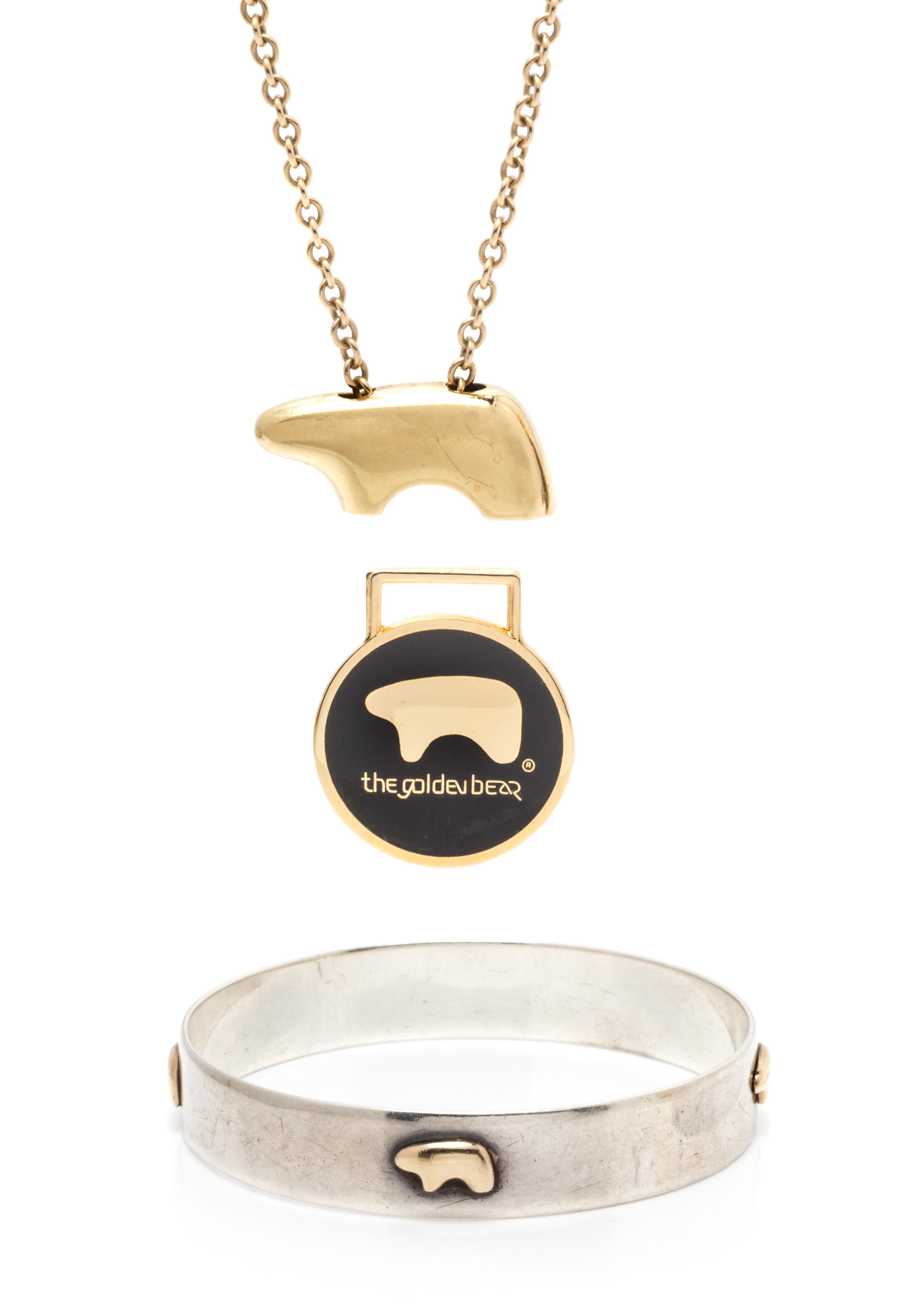 A Collection of 14 Karat Yellow Gold and Sterling Silver Bear Motif Jewelry, The Golden Bear, 46.50 dwts.