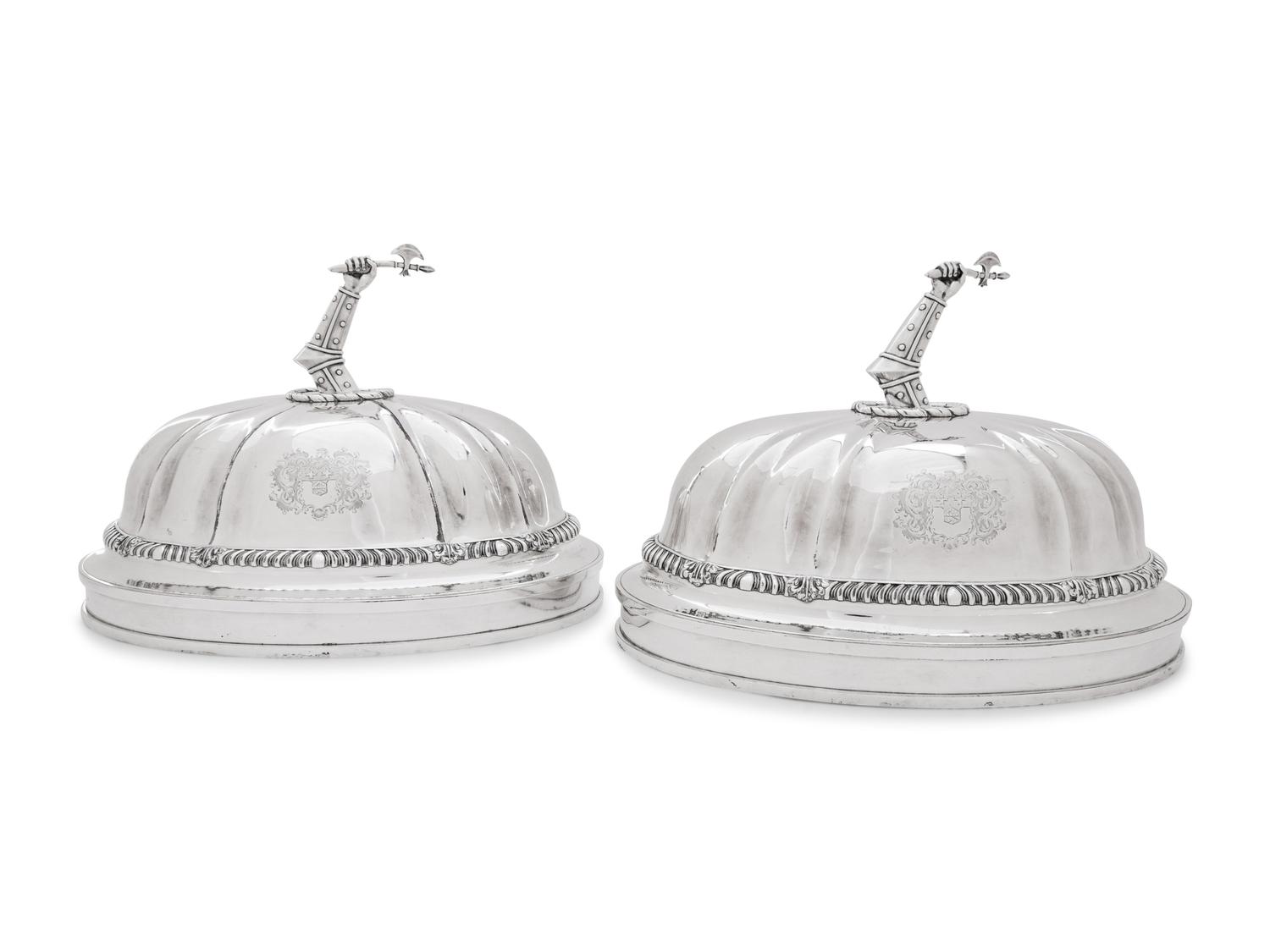 A Pair of Paul Storr Silver Mounted George IV Sheffield Plate Dome Covers