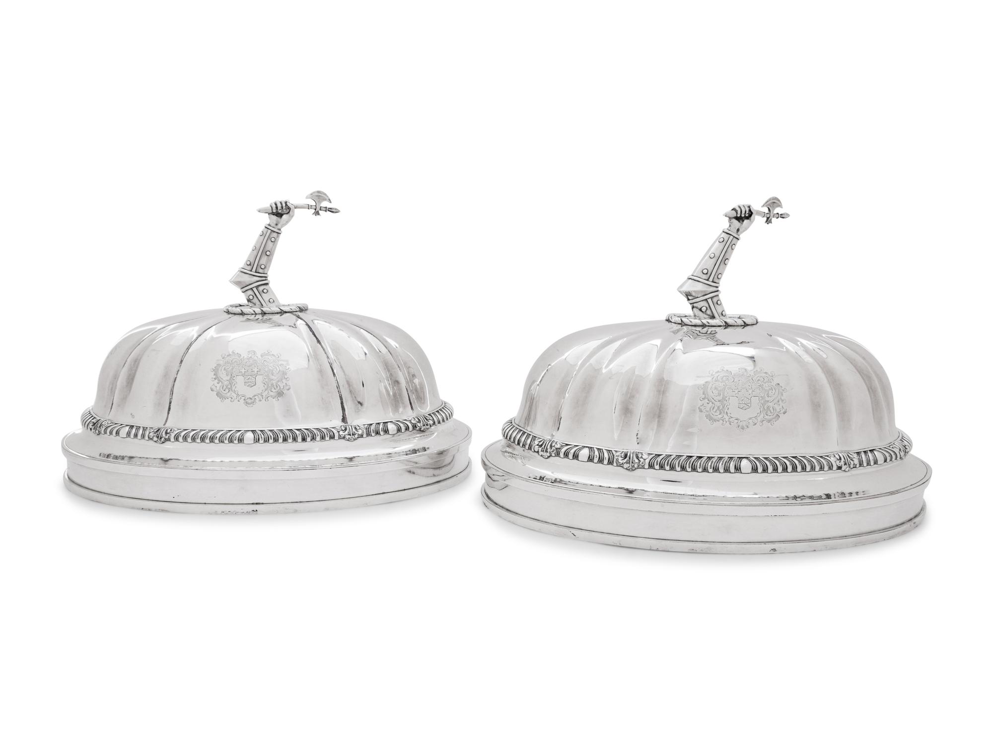 A Pair of Paul Storr Silver Mounted George IV Sheffield Plate Dome Covers