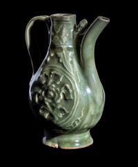 A Chinese Carved Longquan Celadon Glazed Porcelain Ewer