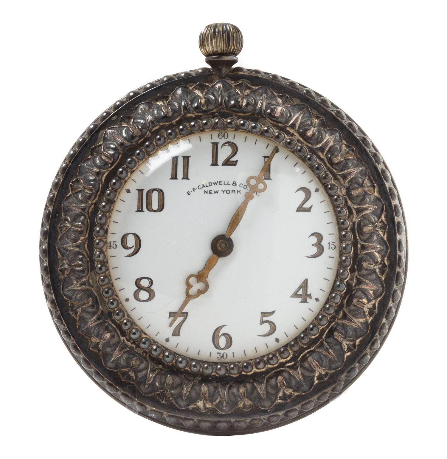 An American Silver-Plate Desk Clock Diameter 12 1/4 inches. — E. F. Caldwell & Co., New York, Likely First Half 20th Century