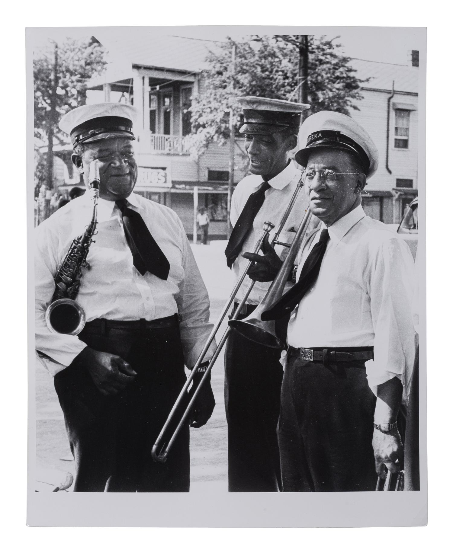[MUSIC]. CRAWFORD, Ralston (1906-1978), photog. Eureka Brass Band...Three Musicians on Break.