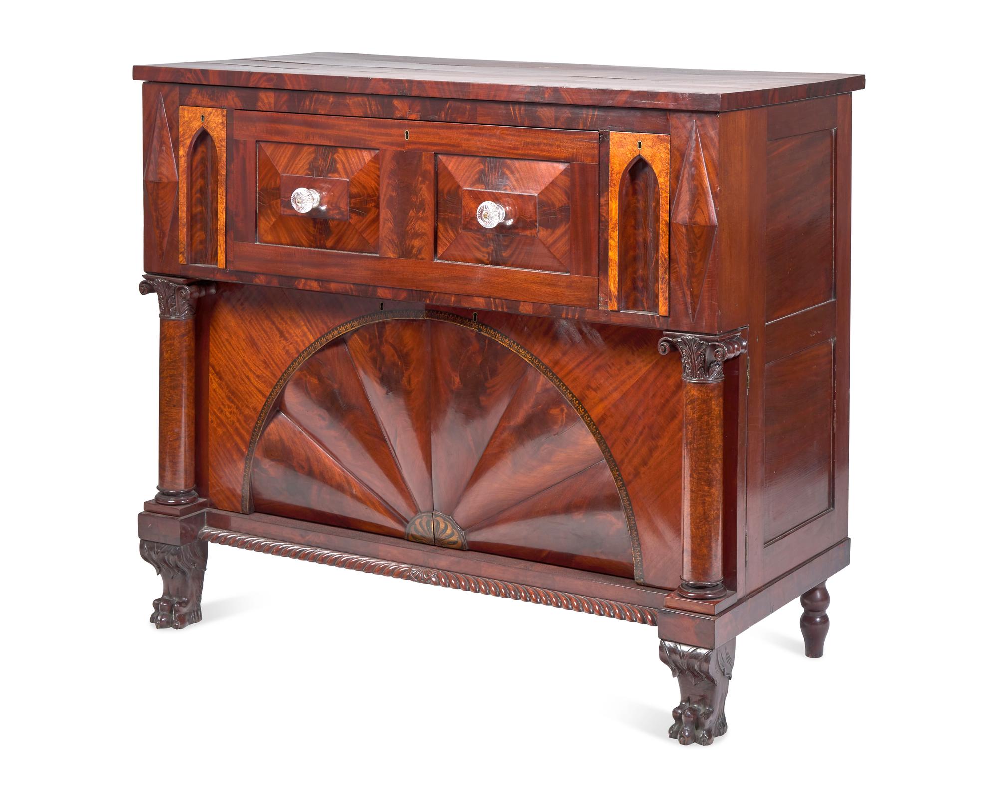 A Classical Carved, Inlaid and Veneered Mahogany Secretary Base