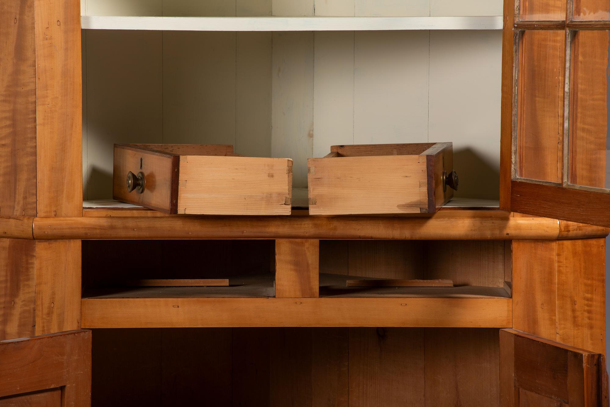 A Country Federal Bird’s Eye and Tiger Maple Corner Cupboard