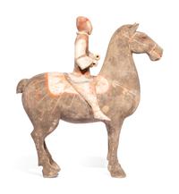 A Chinese Painted Pottery Equestrian Figure