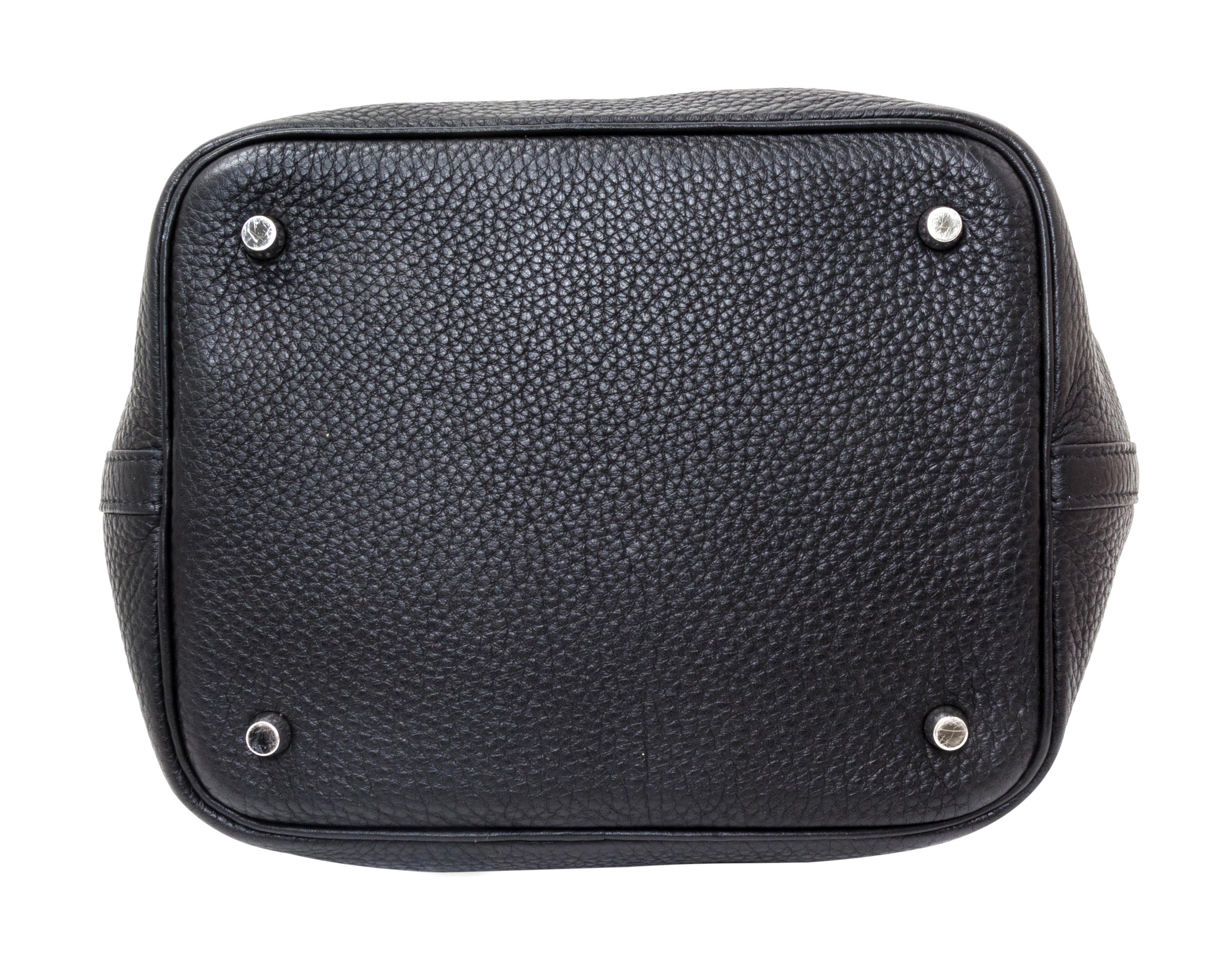 A Hermes Black Taurillon Clemence Picotin MM Handbag, 9" x 8.5" x 7".