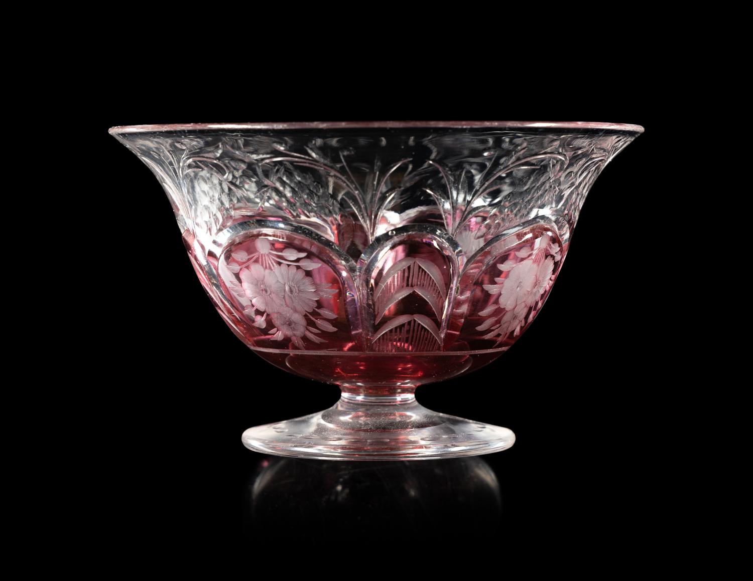 A Pair of Steuben Frosted and Ruby Cut Glass Dessert Bowls