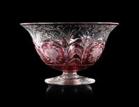 A Pair of Steuben Frosted and Ruby Cut Glass Dessert Bowls