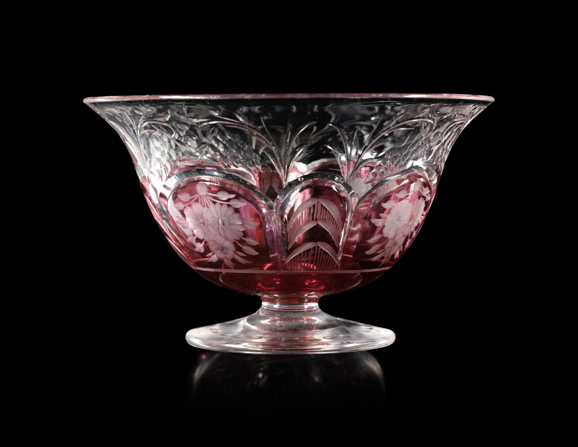 A Pair of Steuben Frosted and Ruby Cut Glass Dessert Bowls