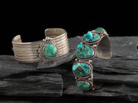 Pair of Navajo Silver and Turquoise Cuff Bracelets