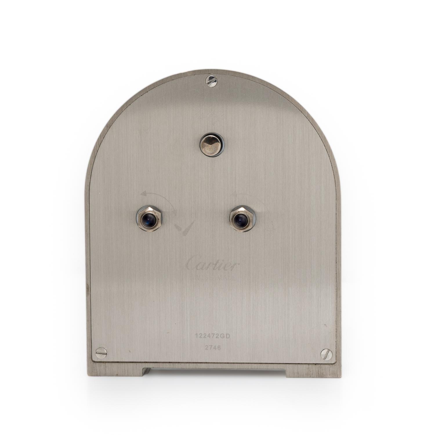 CARTIER, REF. 2746 STAINLESS STEEL AND ENAMEL ALARM CLOCK