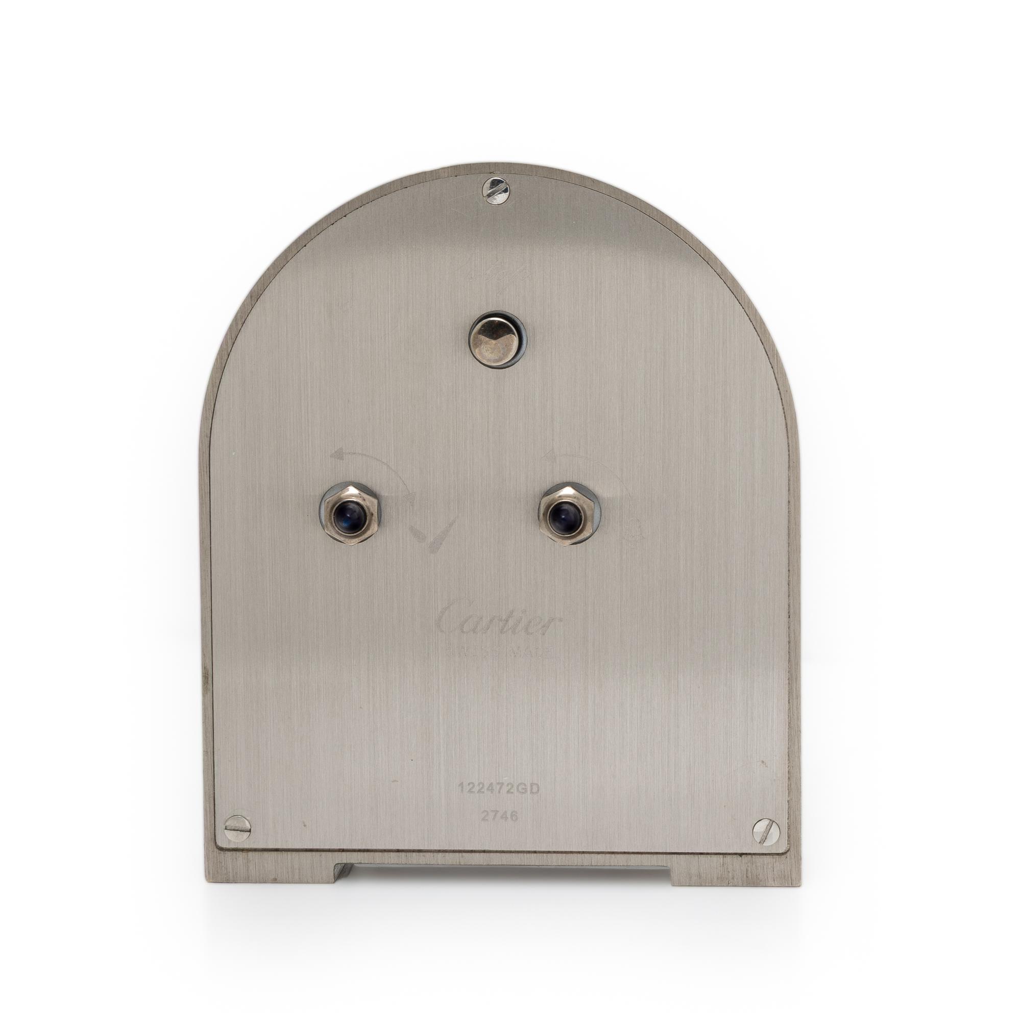 CARTIER, REF. 2746 STAINLESS STEEL AND ENAMEL ALARM CLOCK