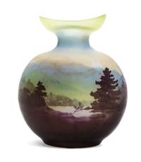 Emile Galle, (French, 1846-1904), a cameo glass vase, of flask form with landscape decoration