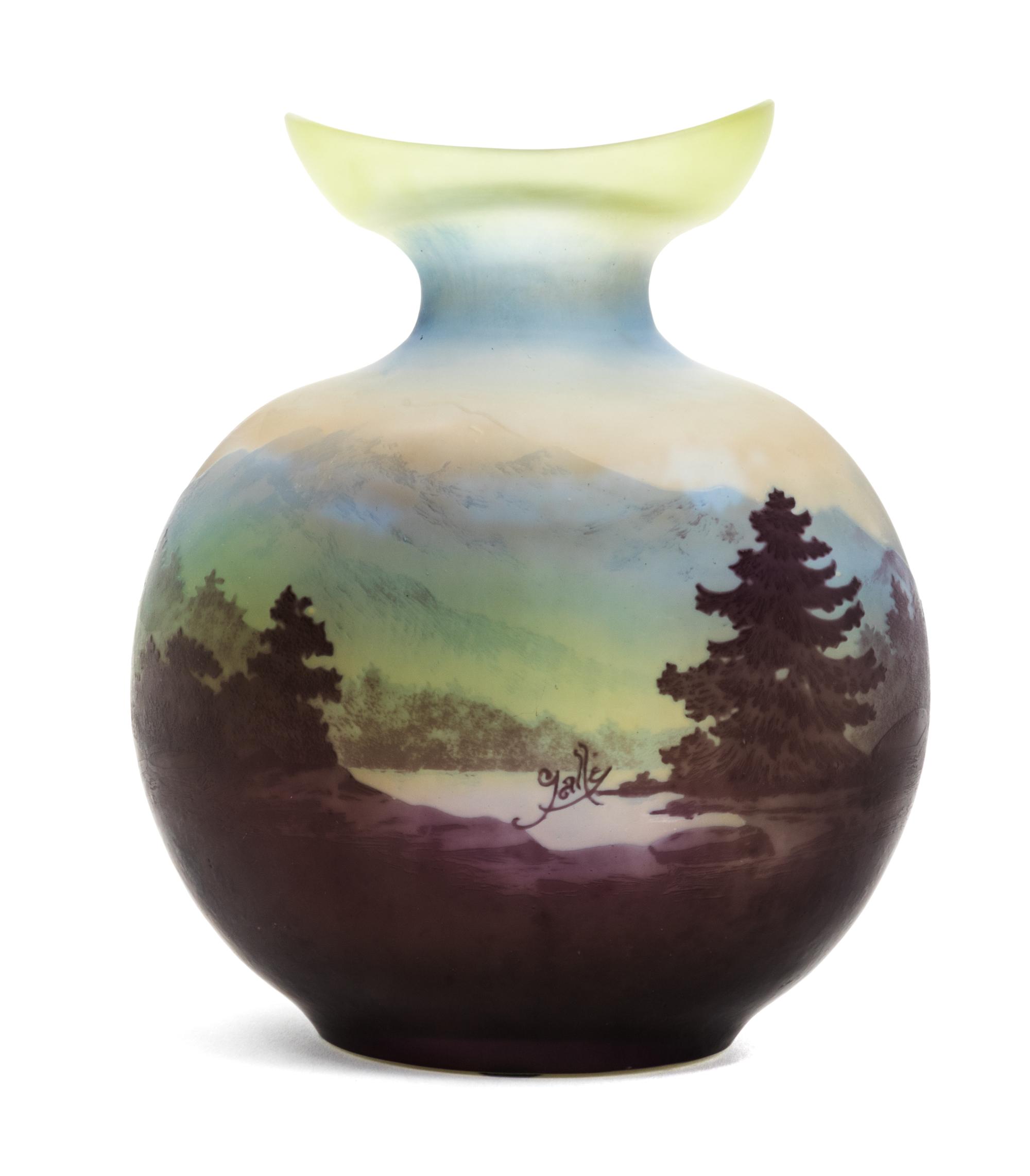 Emile Galle, (French, 1846-1904), a cameo glass vase, of flask form with landscape decoration