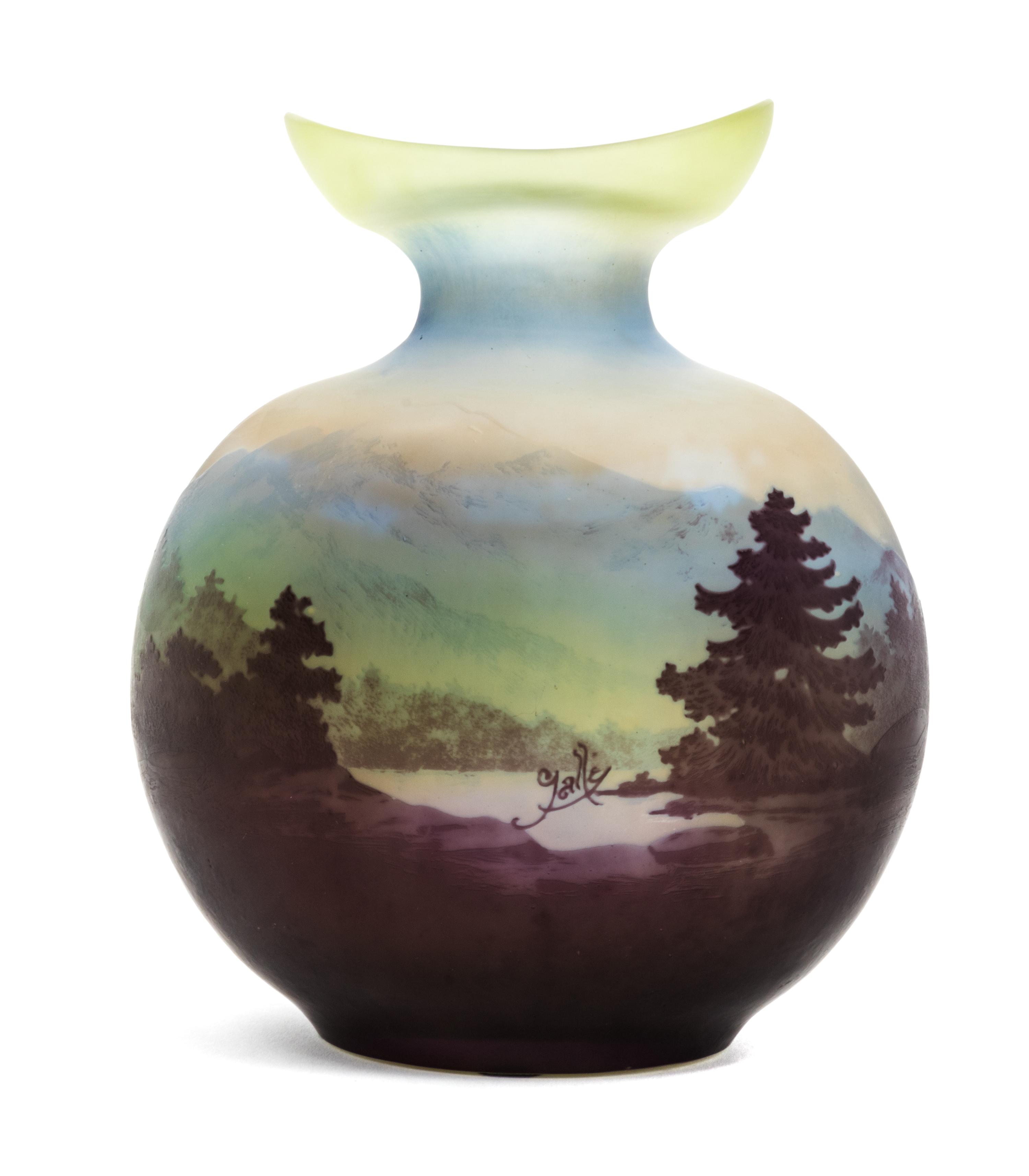Emile Galle, (French, 1846-1904), a cameo glass vase, of flask form with landscape decoration