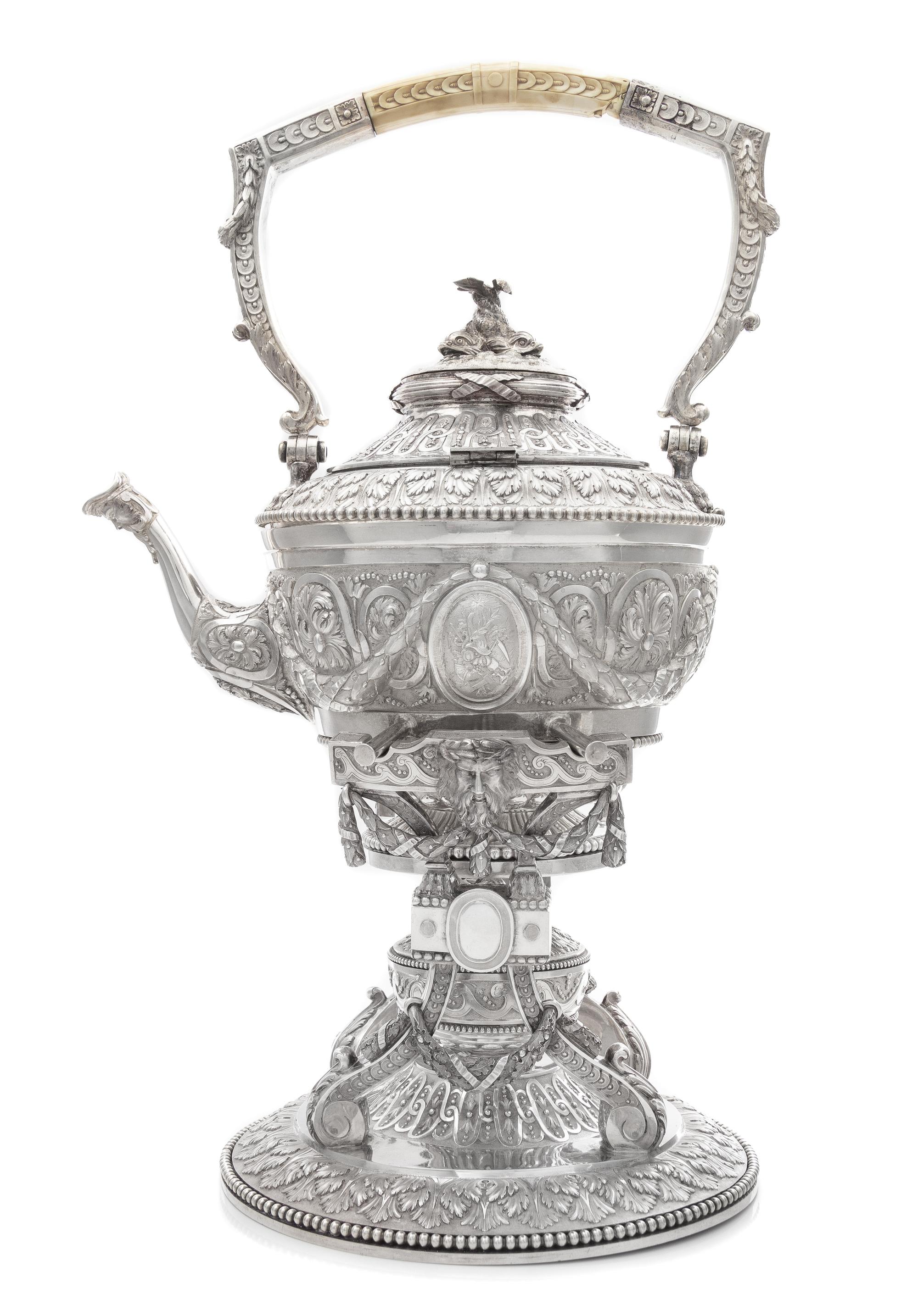A Belgian Silver Kettle-on-Stand